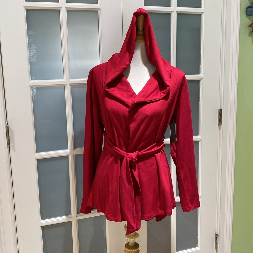 Robin's Nest Boutique Adorn Red Utility Jacket with Hood and Belt Size M